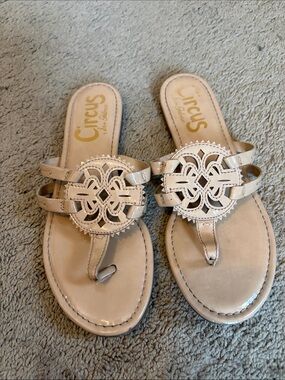 Circus by Sam Edelman Nude Patent Leather Decorative Thong Sandals